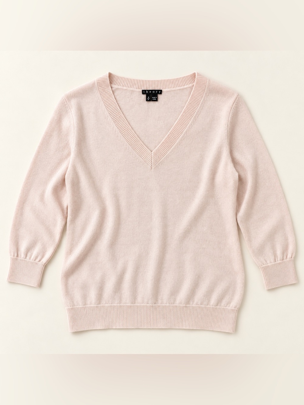 Theory Cashmere Blend V-Neck Sweater Ballet Pink